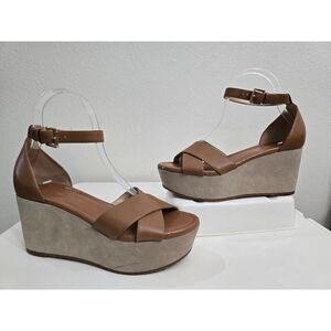 MICHAEL Michael Kors Women's Desiree Wedge Sandals Brown Leather Upper Size 6.5